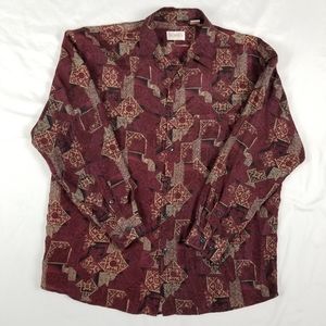 Summa 100% Silk Men Shirt Sz L Hawaii Long Sleeve Shirt Canvas Geometric Summer